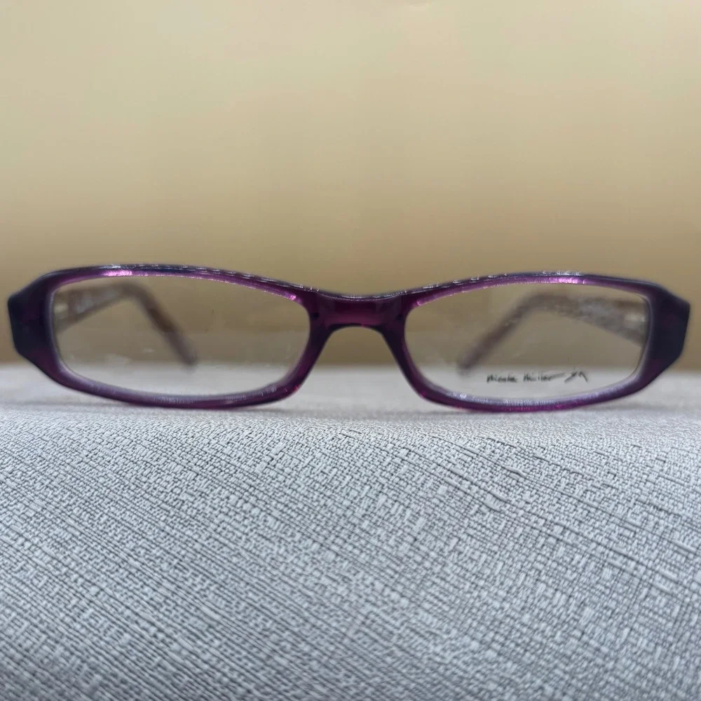 Nicole Miller Ooh La La Grape Purple Rectangular Eyeglass Frames Faux Wood 49-18